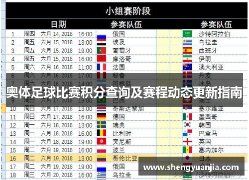 奥体足球比赛积分查询及赛程动态更新指南